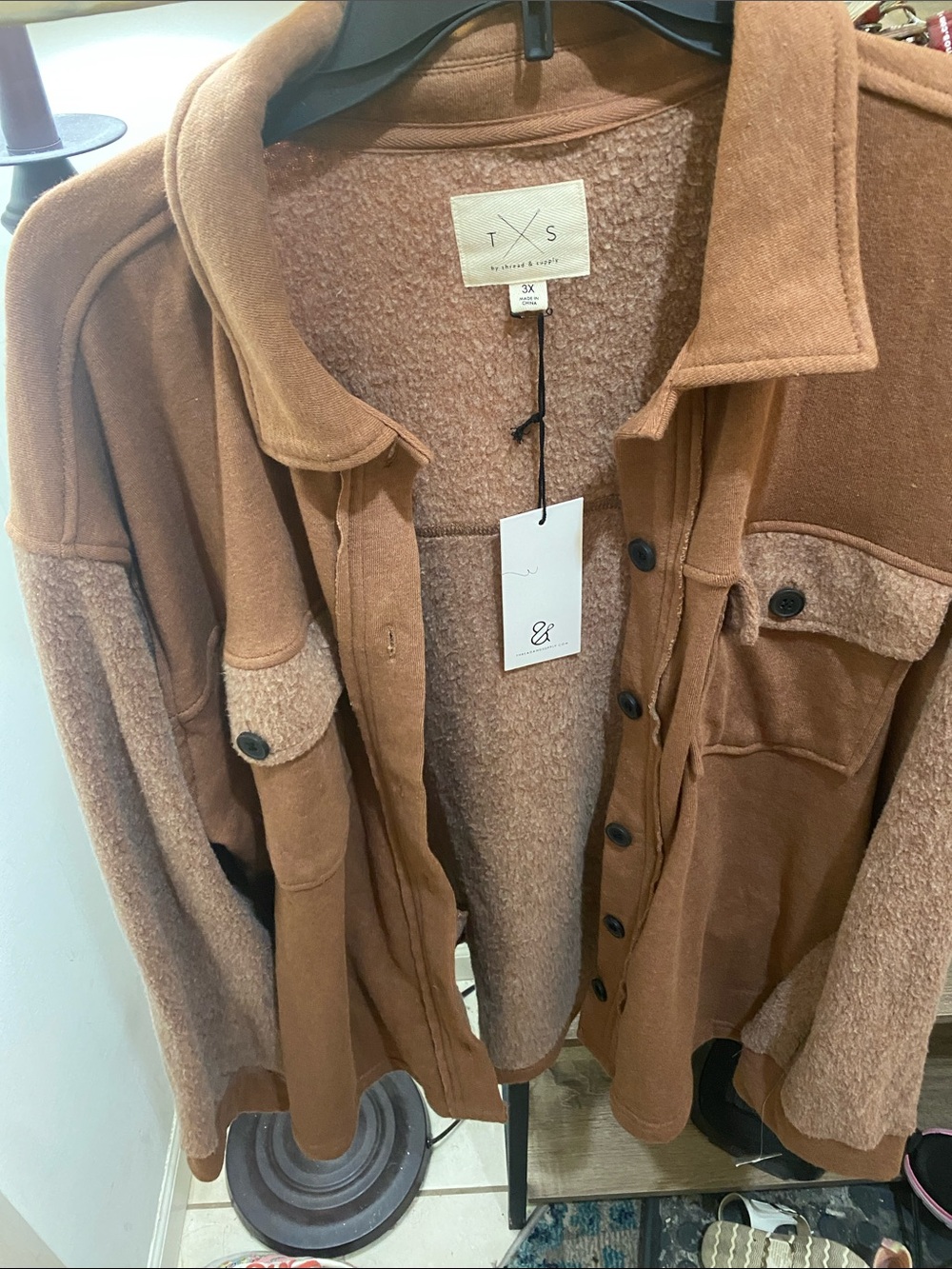 Thread & Supply Brown Sherpa-Lined Utility Shacket